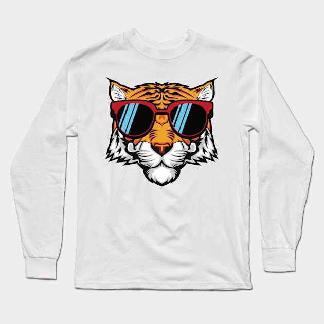 Tiger Head Cool Sunglasses Comic - bright Long Sleeve T-Shirt by ShirzAndMore